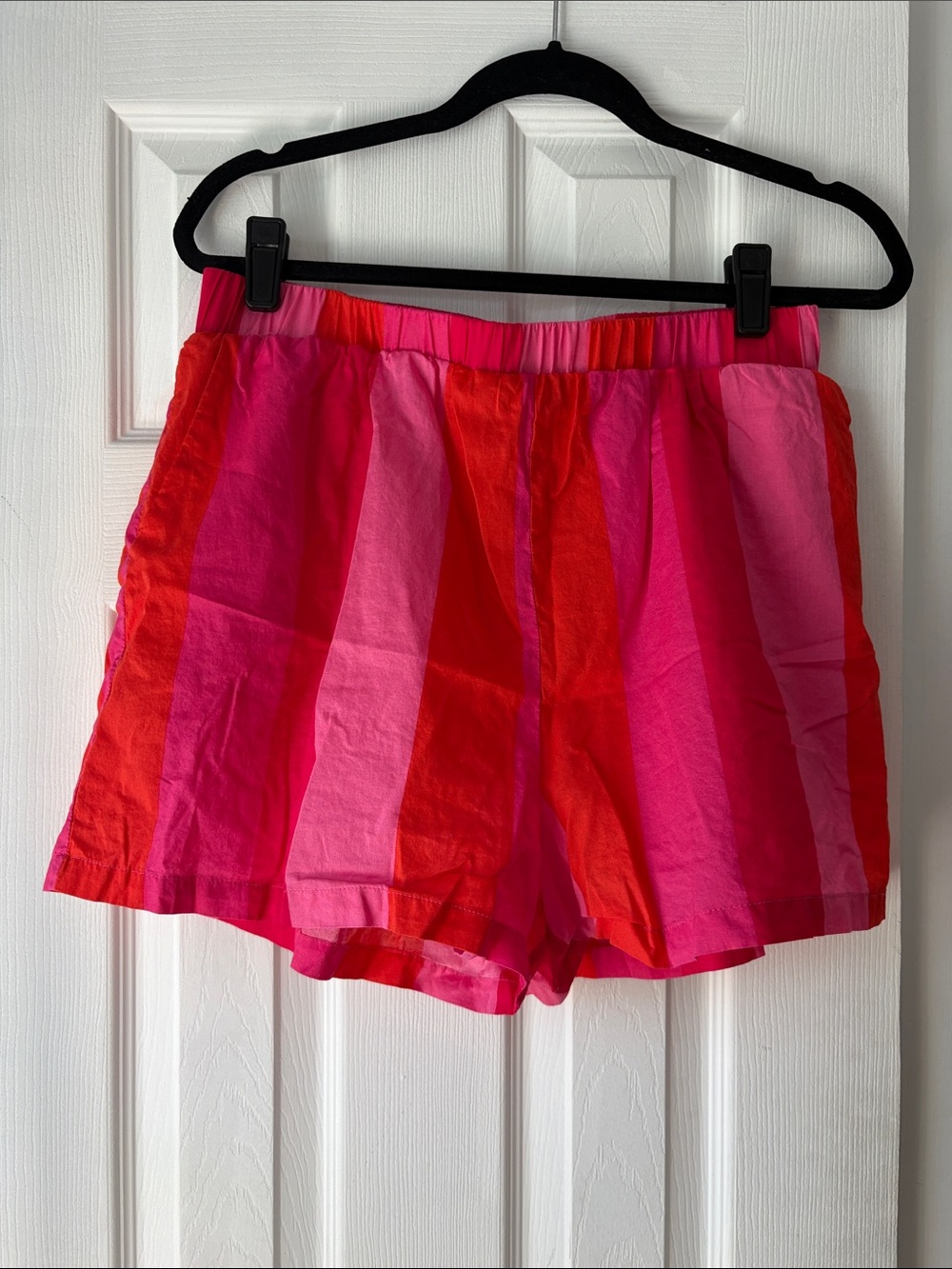Striped Pink & Red Athletic Shorts with Elastic Waist